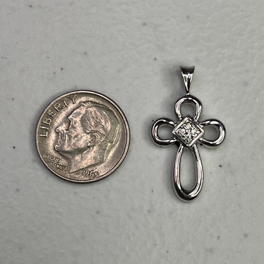 Small Cross Silver-Tone Pendant With Cubic Zirconia Accents - Picture 5 of 9